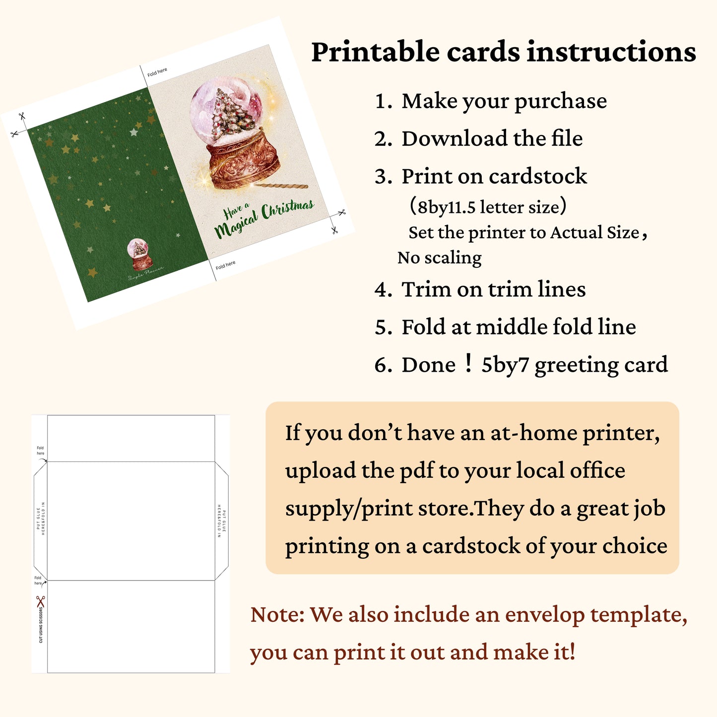 Printable Christmas Card Set | 4 Holiday Designs + Envelope Template + Digital Version