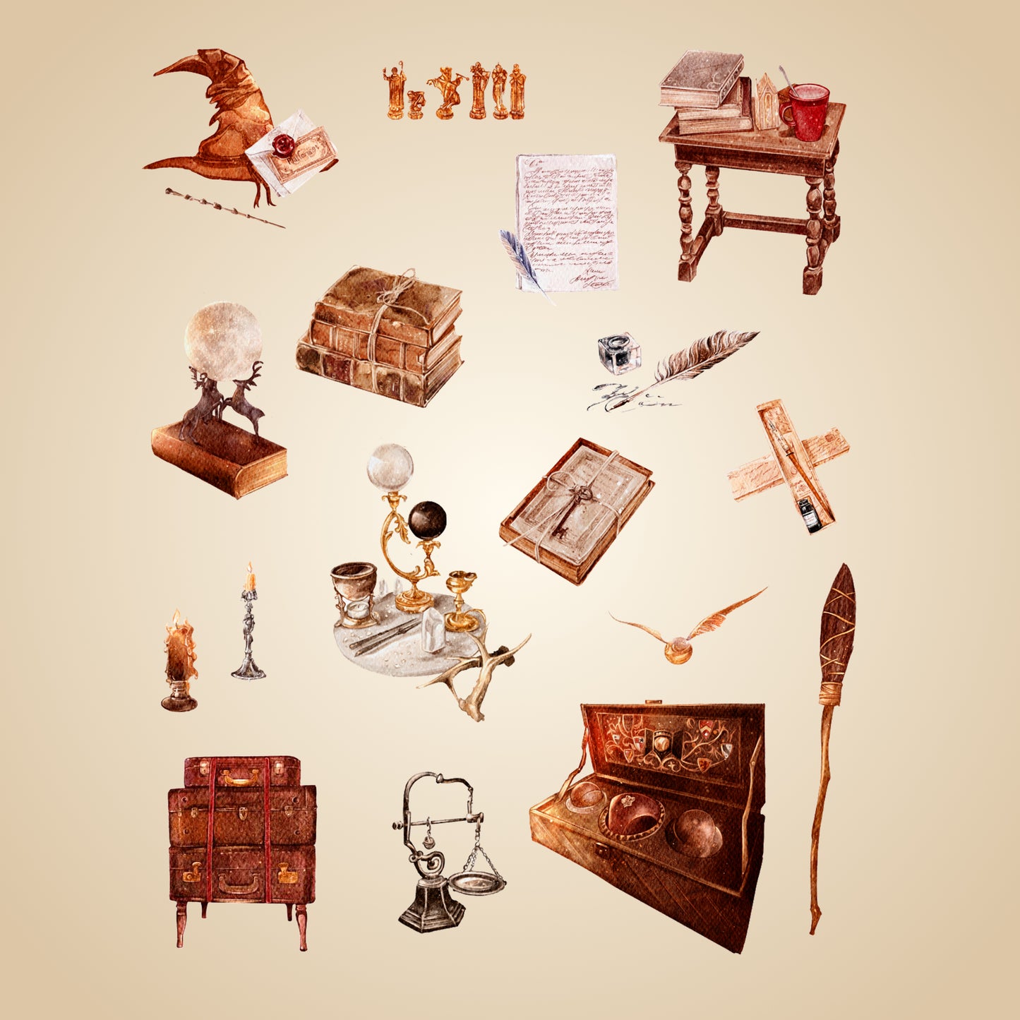 Hogwarts Illustrated Digital Sticker Pack – 123 HP Magic world Stickers Come with Goodnotes, Notability & PNG formats