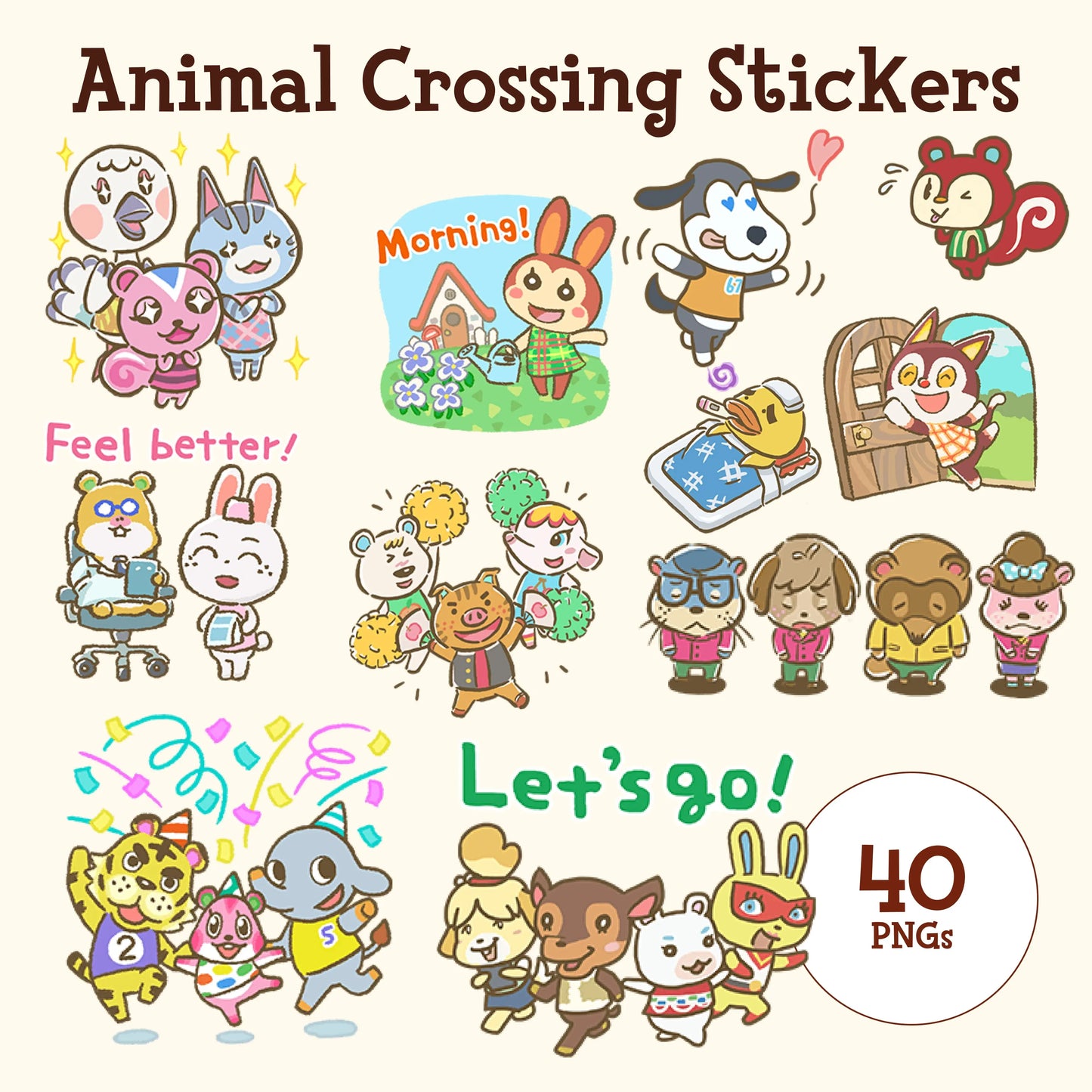 Animal Crossing stickers,40 Png stickers Simple Planner