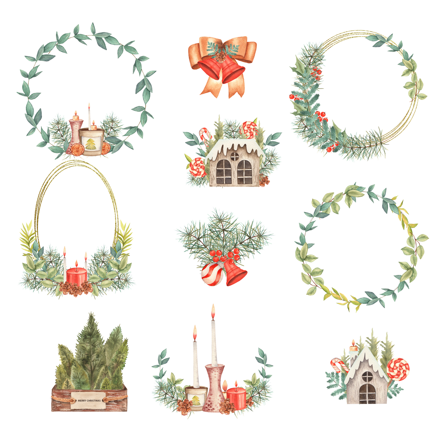 Christmas illustrated stickers| 50+ pngs Frames + Backgrounds Included