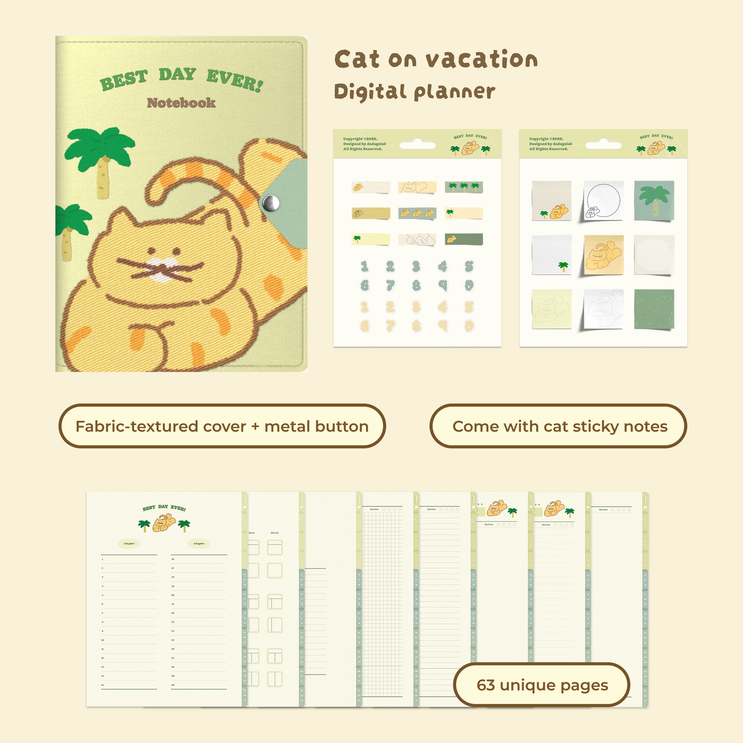 Cartoon Dog/Cat/Panda/Rabbit Digital Planner, Cute iPad Notebook, Goodnotes Journal, Cornell Notes, Hyperlinked Study Planner, Aesthetic Digital Stationery