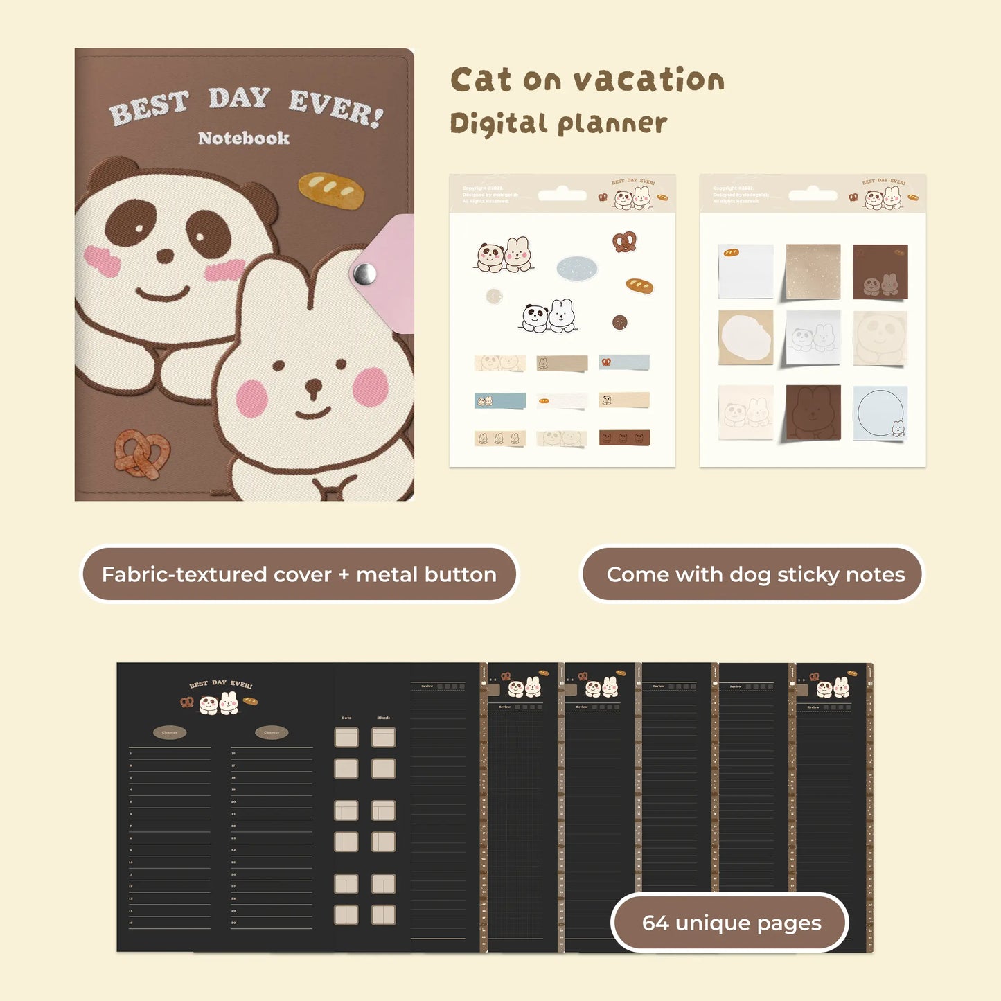 Cartoon Dog/Cat/Panda/Rabbit Digital Planner, Cute iPad Notebook, Goodnotes Journal, Cornell Notes, Hyperlinked Study Planner, Aesthetic Digital Stationery My Store