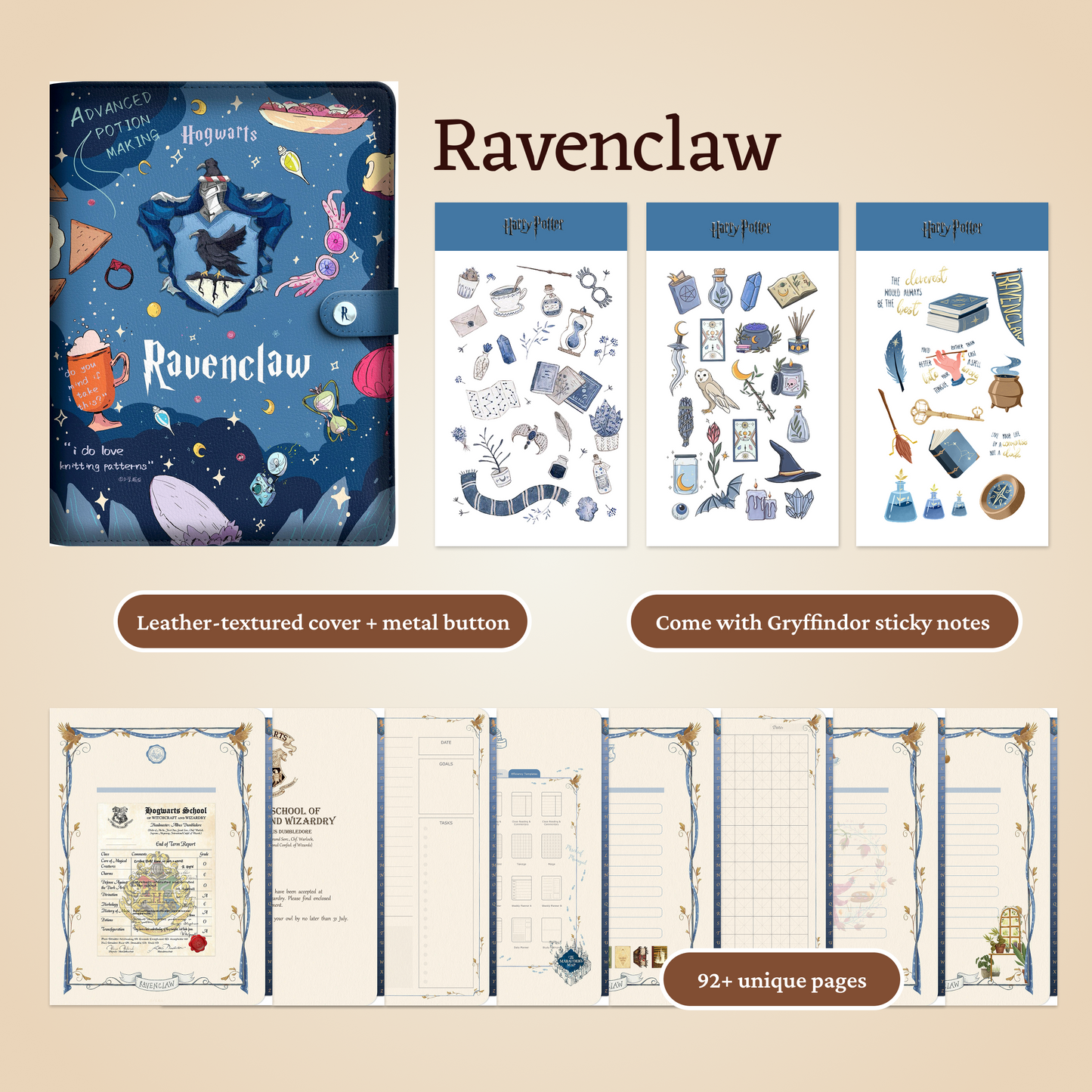 Hogwarts Houses Illustrated Digital Planners – Hyperlinked Notebooks with Stickers (Gryffindor, Slytherin, Ravenclaw, Hufflepuff), Notability, GoodnotesNotes, Notion compatible, ipad
