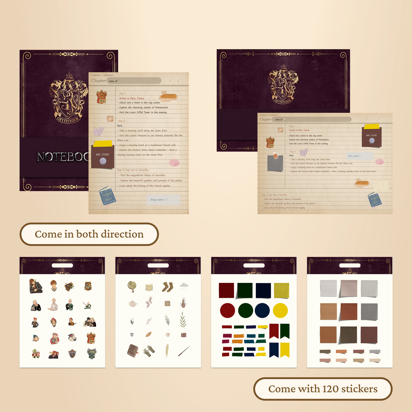 Hogwarts Vintage Digital Planner, Harry Potter iPad Journal, Gryffindor Slytherin Ravenclaw Hufflepuff Planner, Hyperlinked Digital Organizer, Magic-Themed Study Template