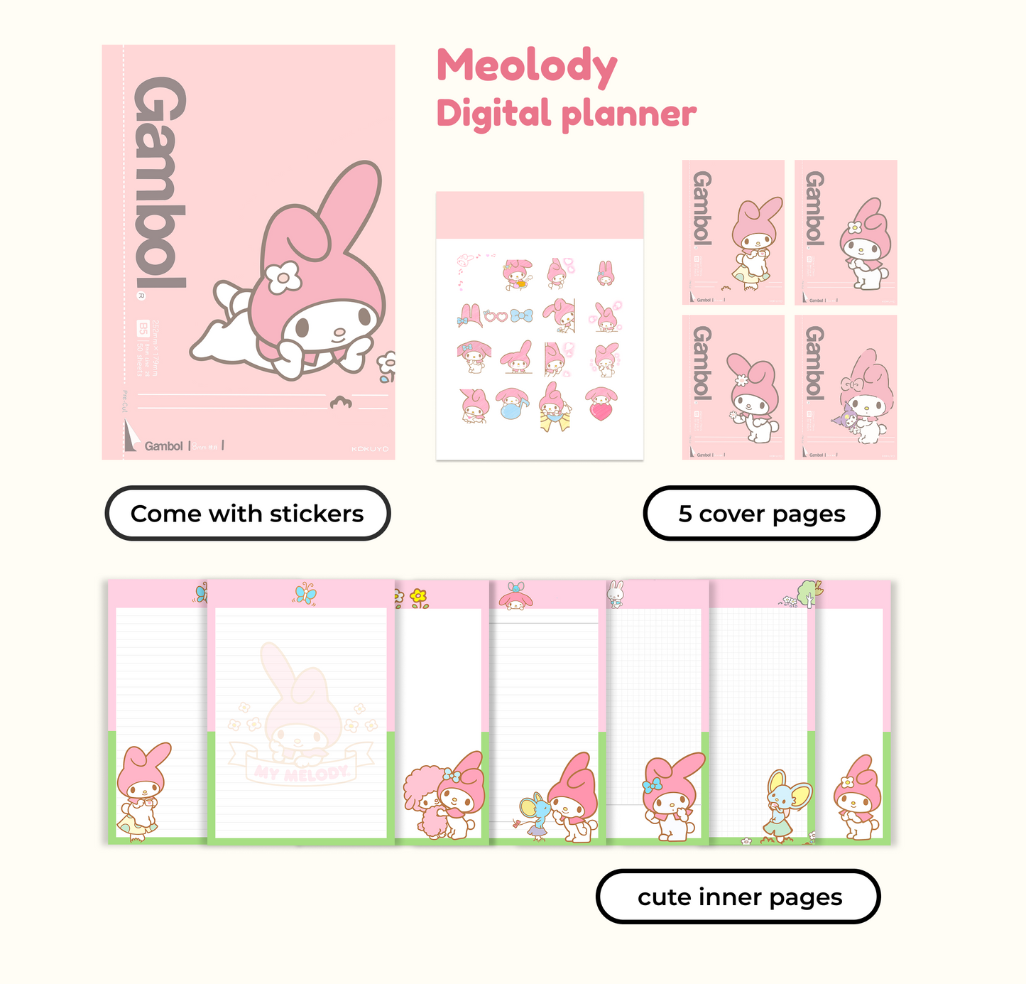 Kawaii Kitty Digital Planner – Kawaii iPad Notebook, Goodnotes Journal,Notability, Gambol Planner, Campus Planner, Cute Study Notebook, Aesthetic Digital Stationery,DIgital Planner
