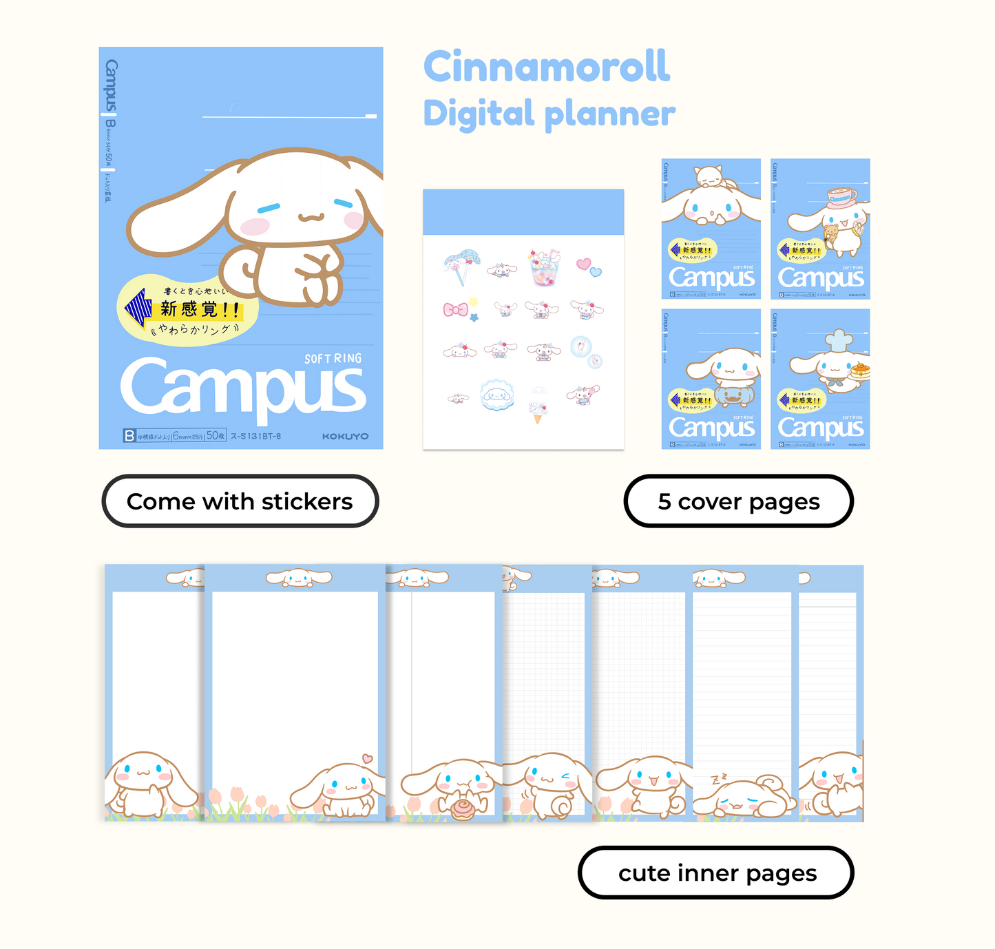 Kawaii Kitty Digital Planner – Kawaii iPad Notebook, Goodnotes Journal,Notability, Gambol Planner, Campus Planner, Cute Study Notebook, Aesthetic Digital Stationery,DIgital Planner