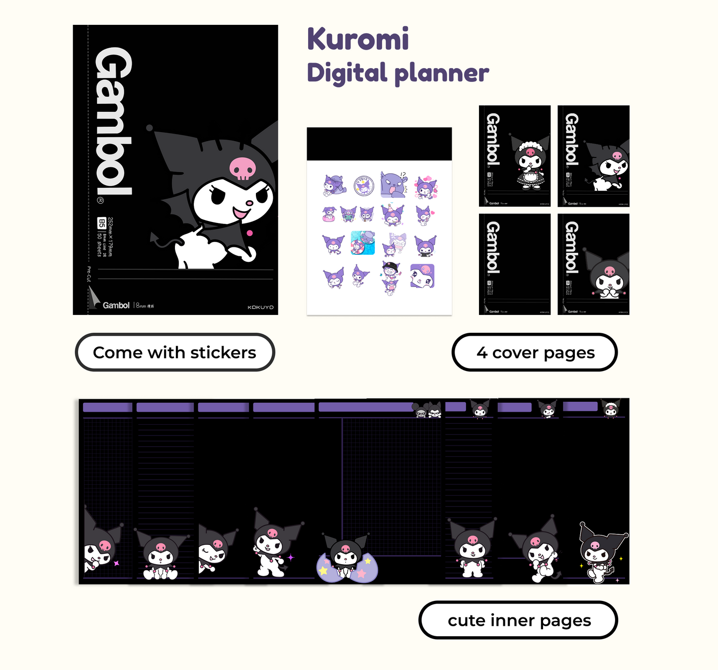 Kawaii Kitty Digital Planner – Kawaii iPad Notebook, Goodnotes Journal,Notability, Gambol Planner, Campus Planner, Cute Study Notebook, Aesthetic Digital Stationery,DIgital Planner