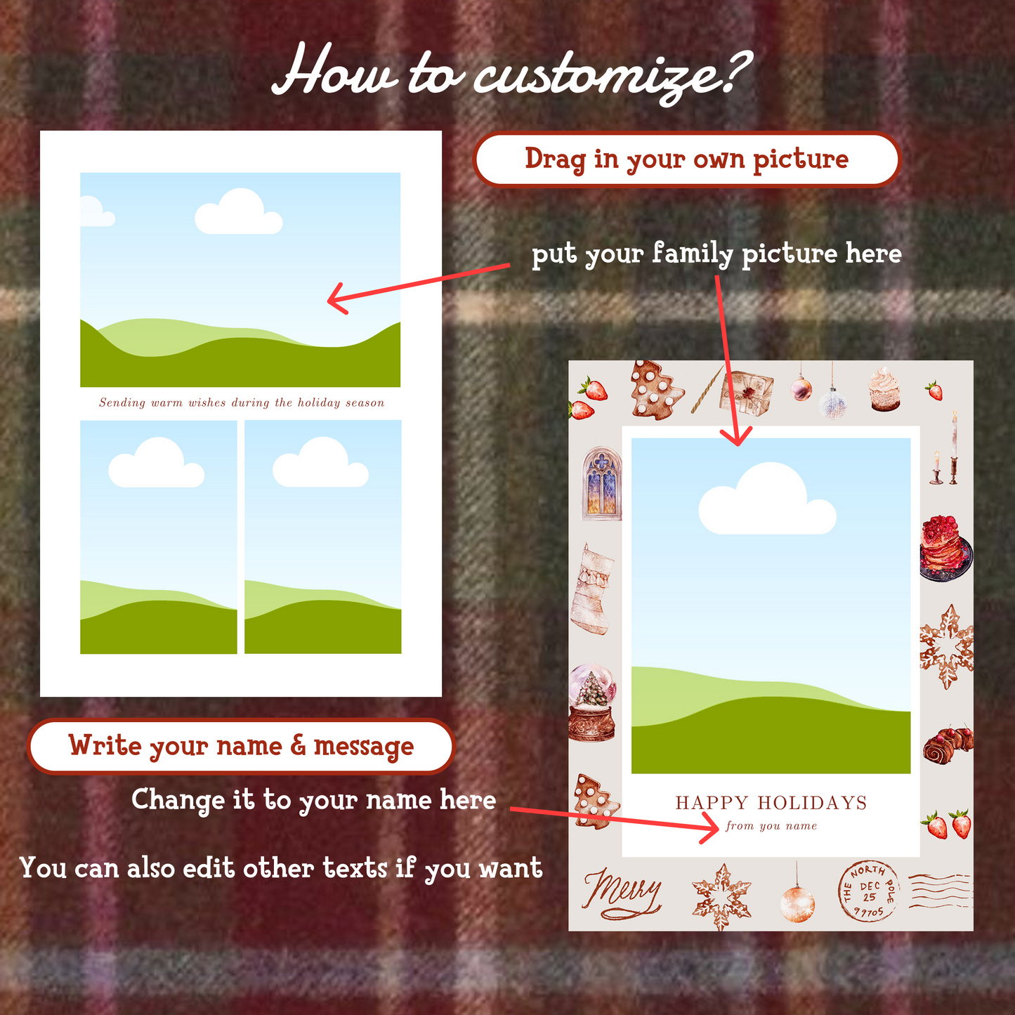 🎄 Editable Family Photo Christmas Card (Sweet Holiday)Canva Template