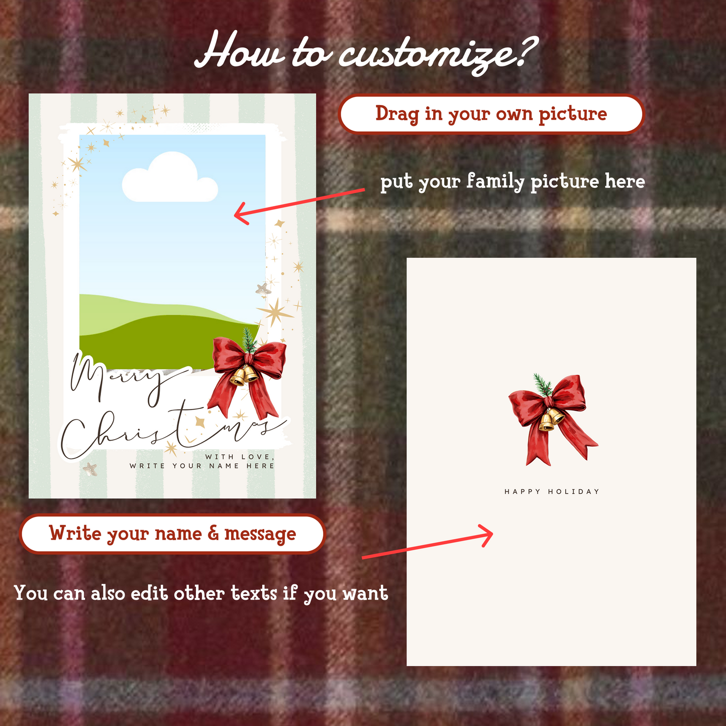 🎄 Editable Family Photo Christmas Card (Christmas Stripe)Canva Template