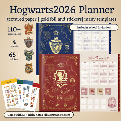 Hogwarts Houses 2026 Yearly Digital Planner,Grynffindor,Hufflepuff,Ravenclaw,Slytherin