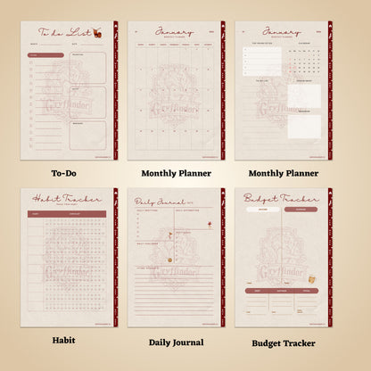 Hogwarts Houses 2026 Yearly Digital Planner,Grynffindor,Hufflepuff,Ravenclaw,Slytherin