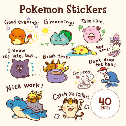 Pokémon Digital Sticker Pack | 40 Cute Illustrations for Planners, Journals & Scrapbooks