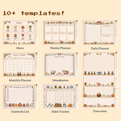 Stardew Valley cross stitch planner templates for GoodNotes, including monthly, weekly, daily, habit, budget and notes pages