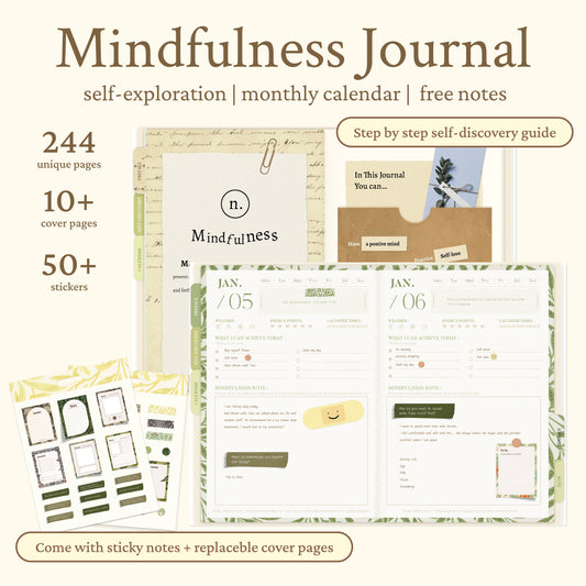 365 Mindfulness Journal, Self-Care Digital Planner, Positive Psychology Workbook, Monthly Calendar, Gratitude Prompts, PDF Daily Reflection Template
