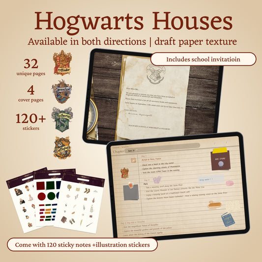Hogwarts Vintage Digital Planner, Harry Potter iPad Journal, Gryffindor Slytherin Ravenclaw Hufflepuff Planner, Hyperlinked Digital Organizer, Magic-Themed Study Template