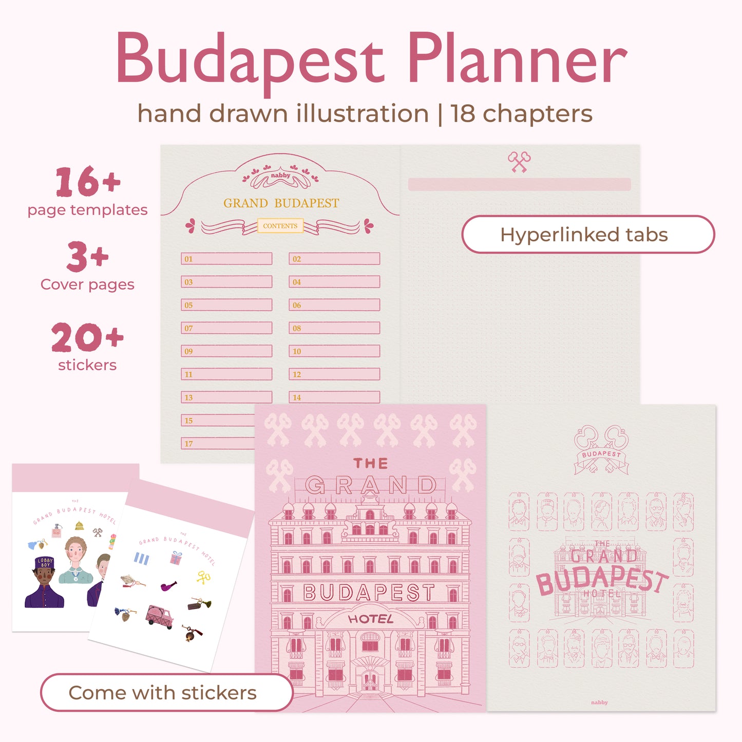 Grand Budapest Hotel Style Digital Planner – Hand-Drawn Aesthetic iPad Journal,The Grand Budapest，Digital Notebook，Goodnotes & Notability Compatible