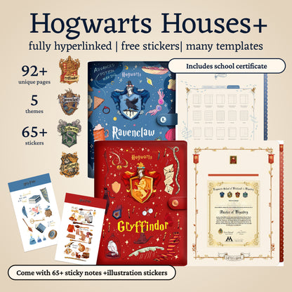 Hogwarts Houses Illustrated Digital Planners – Hyperlinked Notebooks with Stickers (Gryffindor, Slytherin, Ravenclaw, Hufflepuff)， Notability, GoodnotesNotes, Notion compatible, ipad