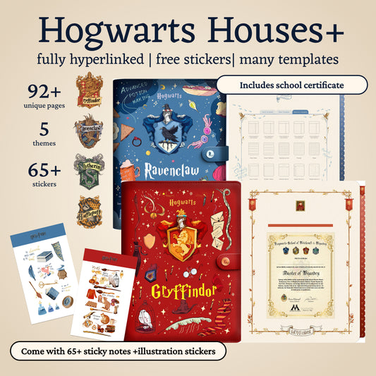 Hogwarts Houses Illustrated Digital Planners – Hyperlinked Notebooks with Stickers (Gryffindor, Slytherin, Ravenclaw, Hufflepuff)， Notability, GoodnotesNotes, Notion compatible, ipad