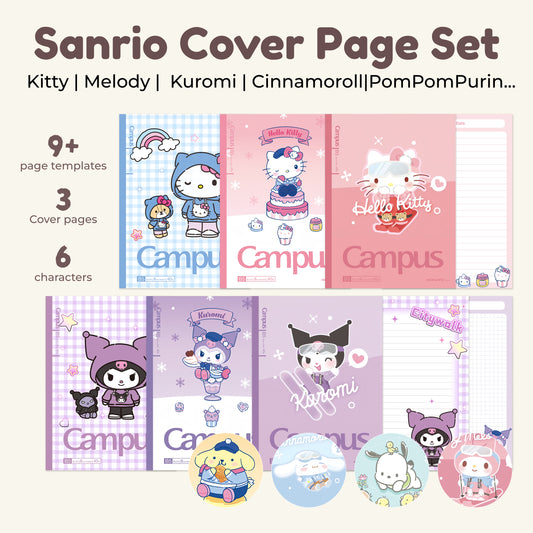 Sanrio-Inspired Digital Planner Covers+inner page pack –（kitty,kuromi,melody,cinnamoroll,pompompurin,pochaco) Cozy Ski, Desserts, Plaids & More (Goodnotes, Notability, iPad,TabletCompatible)