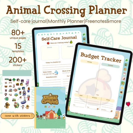 Animal Crossing Digital Planner | Cute Self-Care Journal, Budget Tracker, Monthly Calendar & Notes Simple Planner