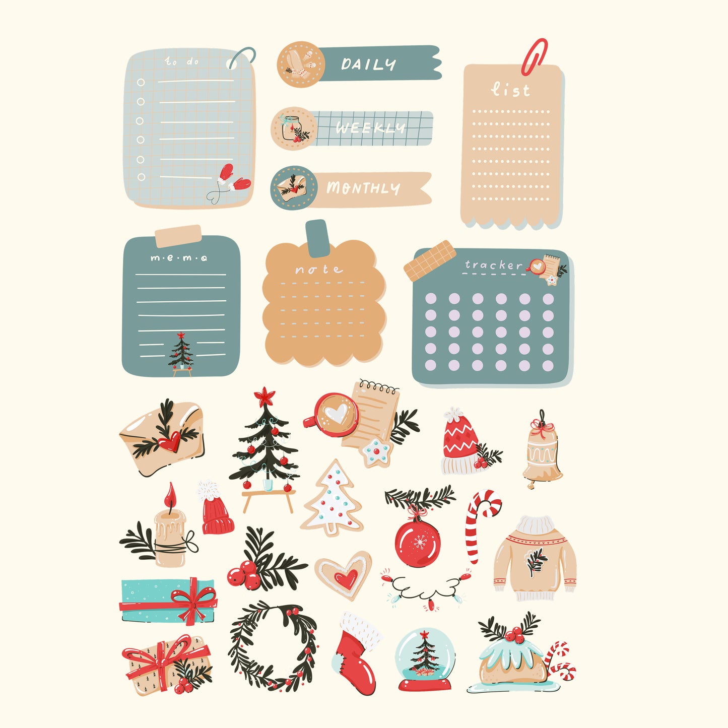 Christmas Countdown &Memo Digital Sticker Set | 63 PNGs + GoodNotes + Notes