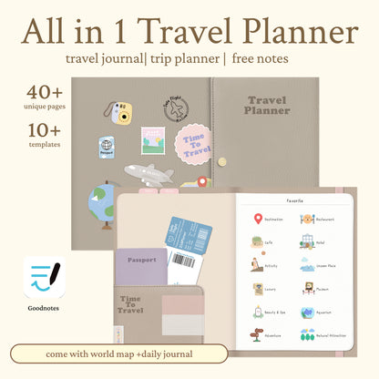 Travel Digital Planner（for Goodnotes） | 40+ Duplicatable Pages | 16+ Templates | Hyperlinked are Goodnotes only
