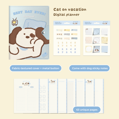 Cartoon Dog/Cat/Panda/Rabbit Digital Planner, Cute iPad Notebook, Goodnotes Journal, Cornell Notes, Hyperlinked Study Planner, Aesthetic Digital Stationery