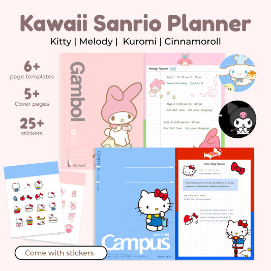 Kawaii Kitty Digital Planner – Kawaii iPad Notebook, Goodnotes Journal,Notability, Gambol Planner, Campus Planner, Cute Study Notebook, Aesthetic Digital Stationery,DIgital Planner