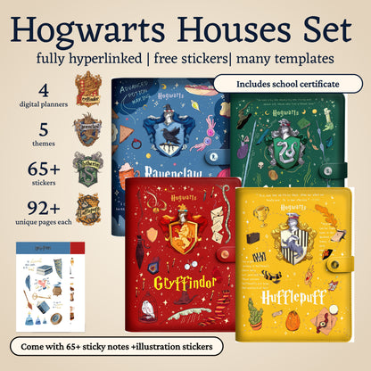 Hogwarts Houses Illustrated Digital Planners – Hyperlinked Notebooks with Stickers (Gryffindor, Slytherin, Ravenclaw, Hufflepuff)， Notability, GoodnotesNotes, Notion compatible, ipad