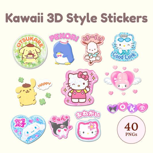 Kawaii 3D style sticker pack,40 png stickers,Notability,Goodnotes,ipad&tablets compatible stickers