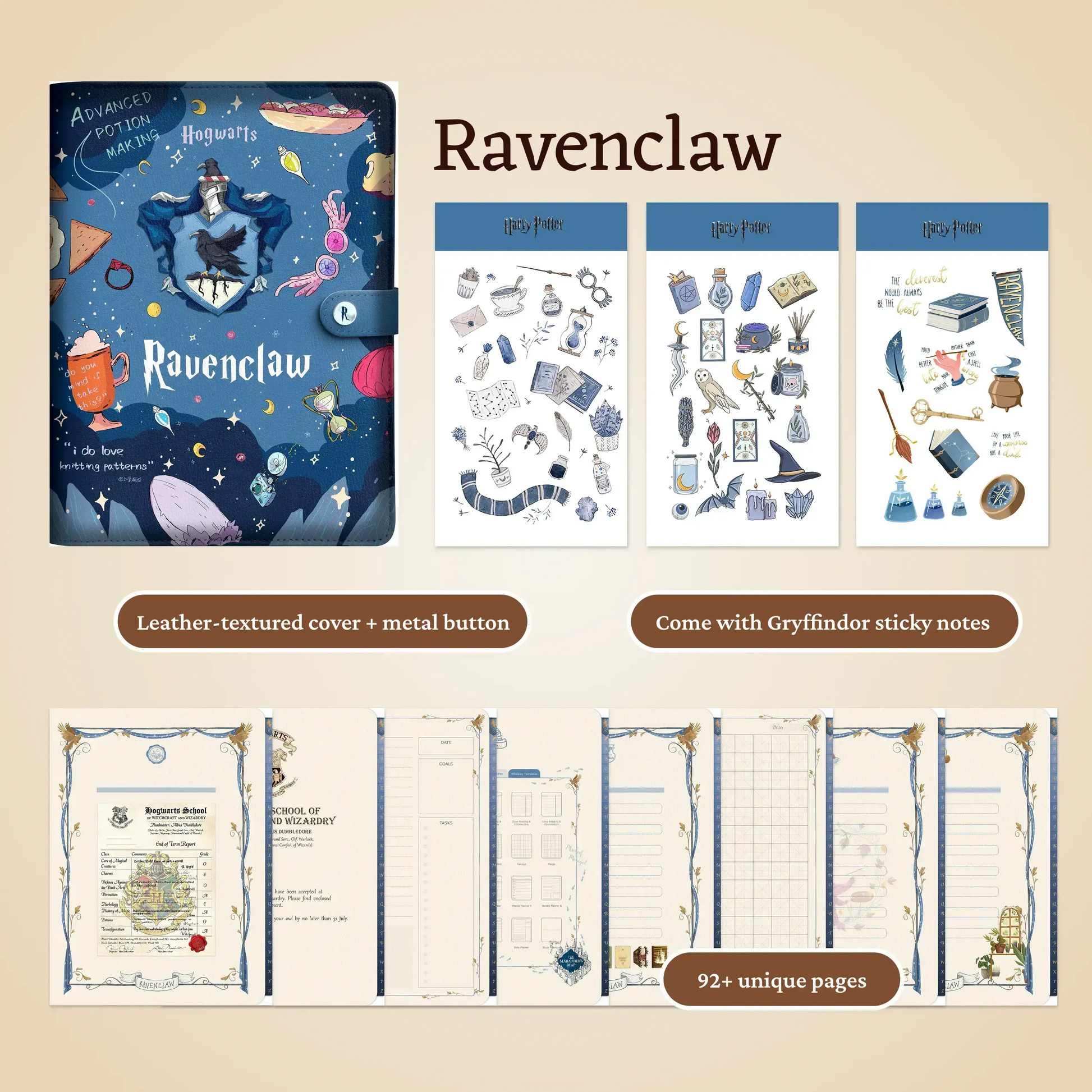 Hogwarts Illustrated Digital Planner,Hyperlinked 4 House Themes Planner Simple Planner