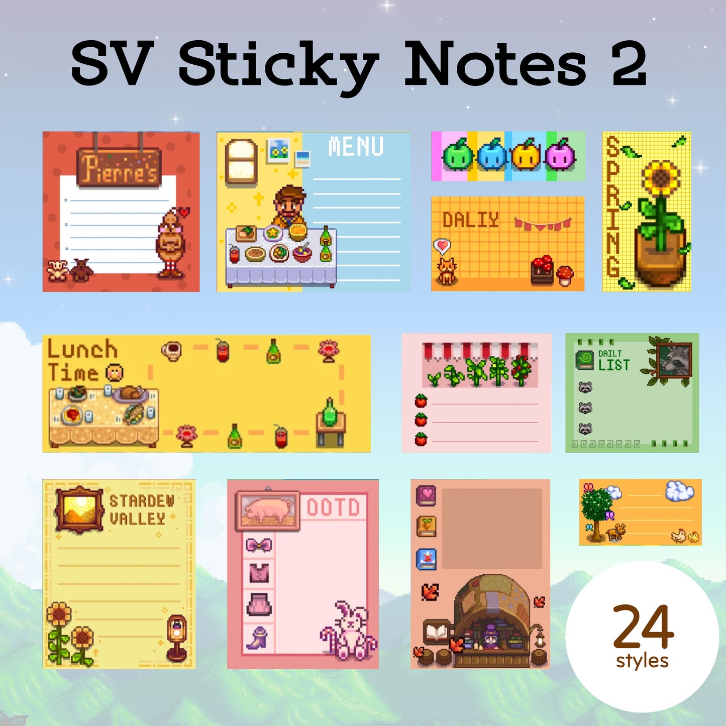 Farm Life Digital Sticky Notes2 – 24 Vibrant Styles | Goodnotes, Notability, iPad & Tablet Compatible