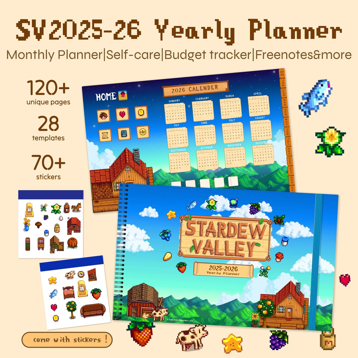 Stardew Valley Inspired 2025–2026 Digital Planner | 128pages,28templatesCozy Farm Aesthetic Journal Simple Planner