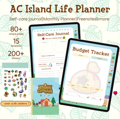 Cozy Island Life Digital Planner | Cute Self-Care Journal, Budget Tracker, Monthly Calendar & Notes