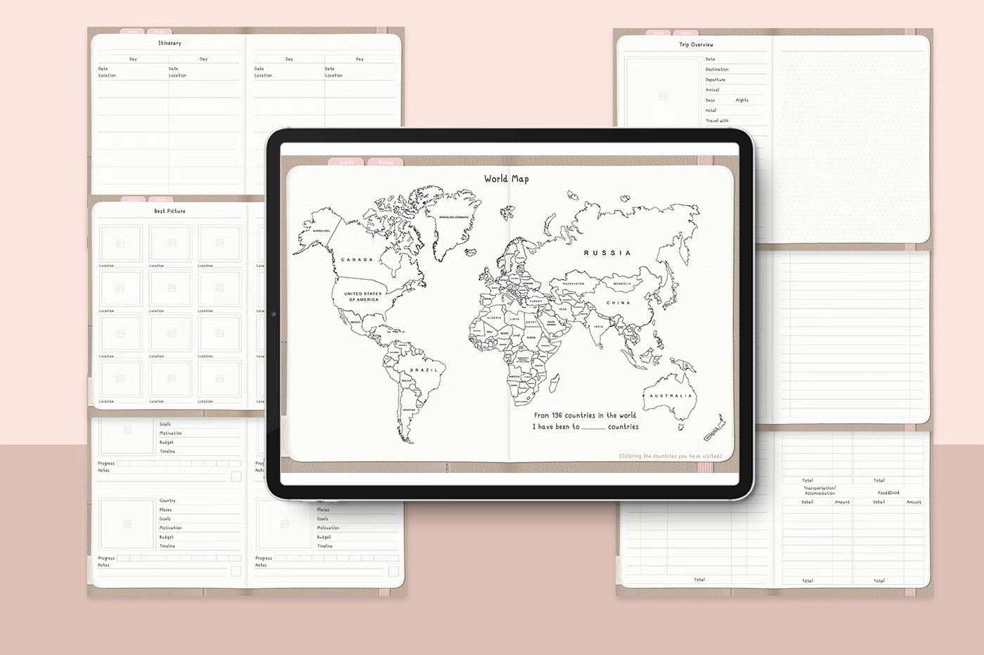 Travel Digital Planner（for Goodnotes） | 40+ Duplicatable Pages | 16+ Templates | Hyperlinked are Goodnotes only