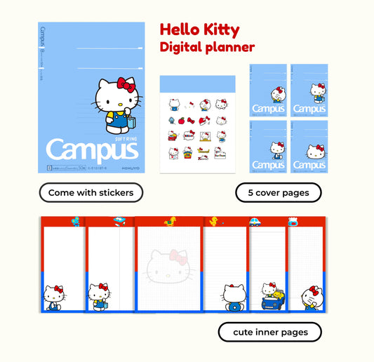 Kawaii Kitty Digital Planner –  Kuromi,Kitty,Cinnamoroll,Melody Sanrio Character Planner Simple Planner