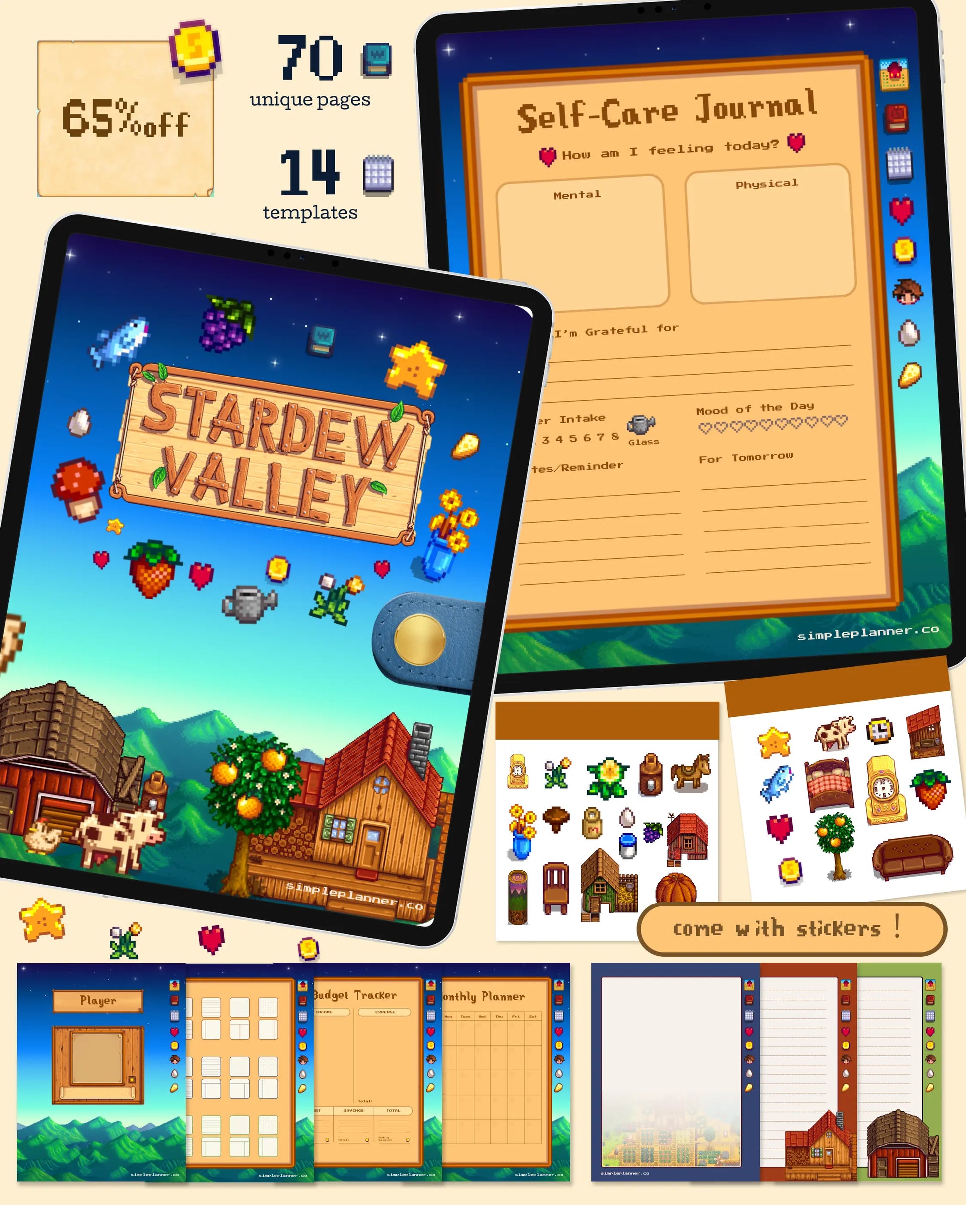 Stardew Valley Digital Journal, Cozy Farm-Themed Planner for iPad & Tablets | Goodnotes, Notability&more Simple Planner