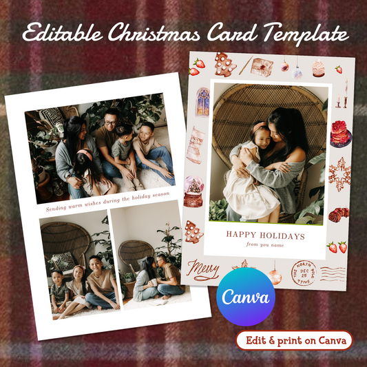 🎄 Editable Family Photo Christmas Card （Sweet Holiday）Canva Template