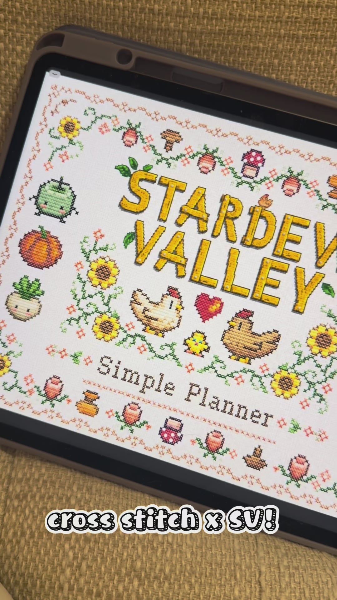 Stardew Valley cross stitch digital planner demo — flipping through cozy farm planner pages in GoodNotes on iPad