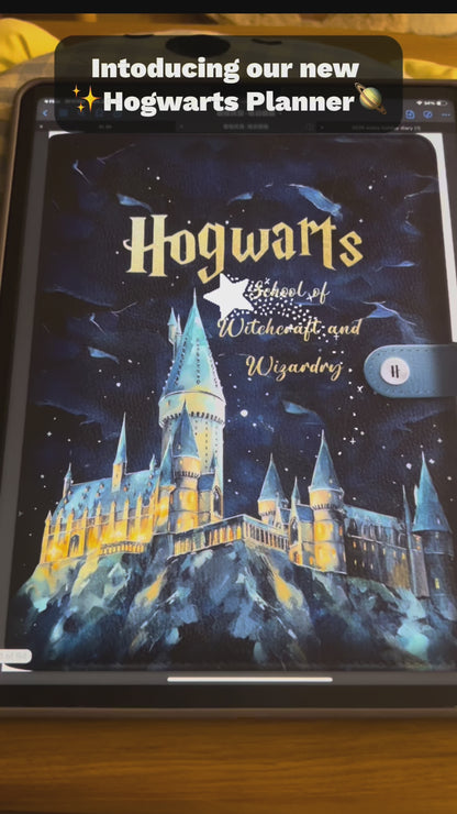 Hogwarts Illustration Digital Planner, Harry Potter iPad Journal, Gryffindor Slytherin Ravenclaw Hufflepuff Planner, Dark Paper, Hyperlinked Digital Organizer, Magic-Themed Study Template